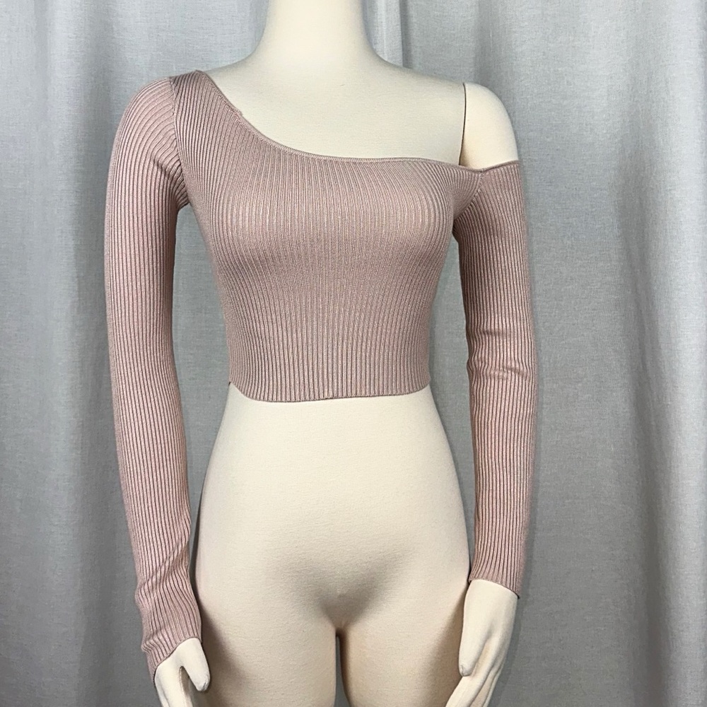 Missguided Off Shoulder Knit Crop Top Tan US 4
